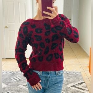 VS PINK Maroon Leopard Reversible Fuzzy Sweater Small